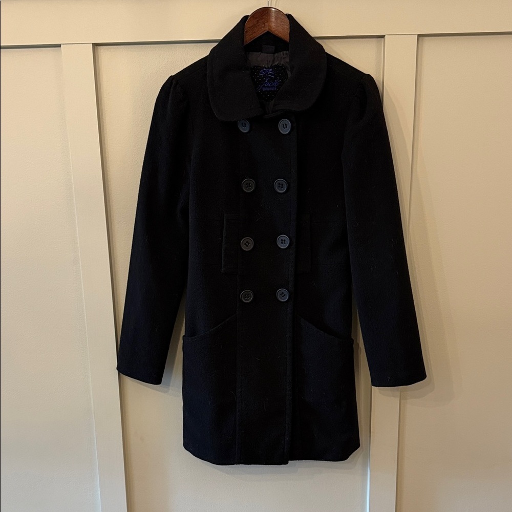 Jack by BB Dakota Black Heart Patch Double Breasted Long Pea Trench Coat